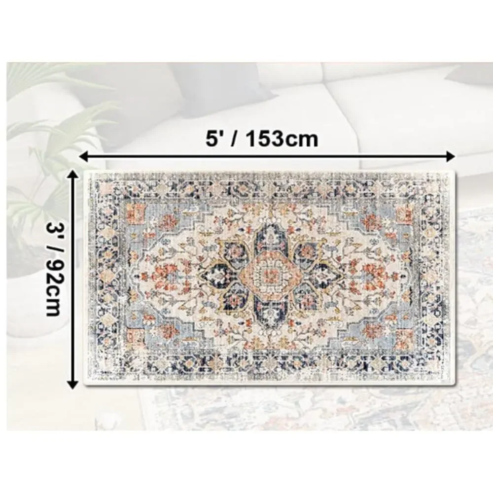 Washable 3x5 Area Rug Non Slip Vintage Floral Medallion Carpet Decor - Picture 2 of 11